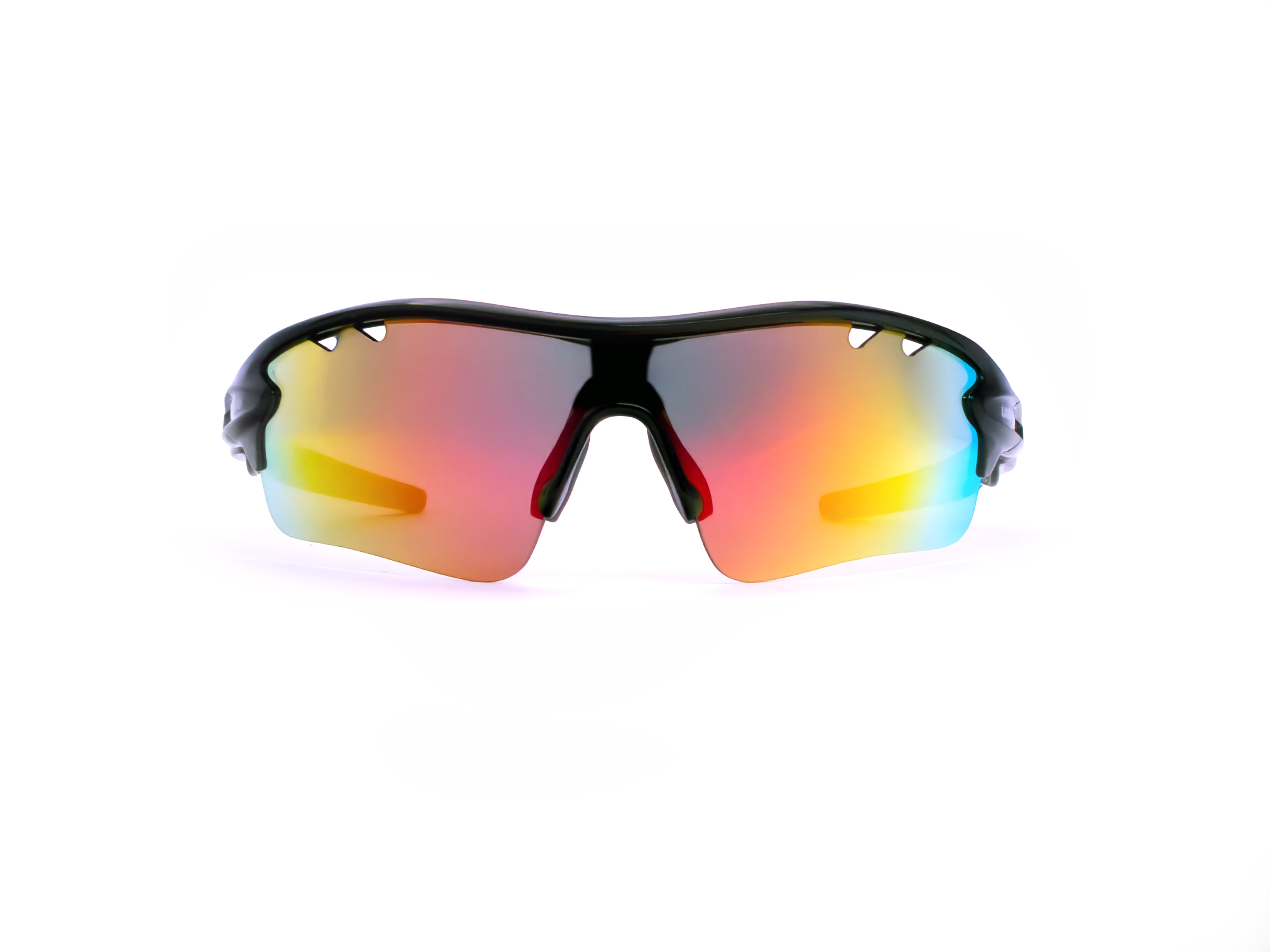 Front shot of black MAKO Frame with red lenses