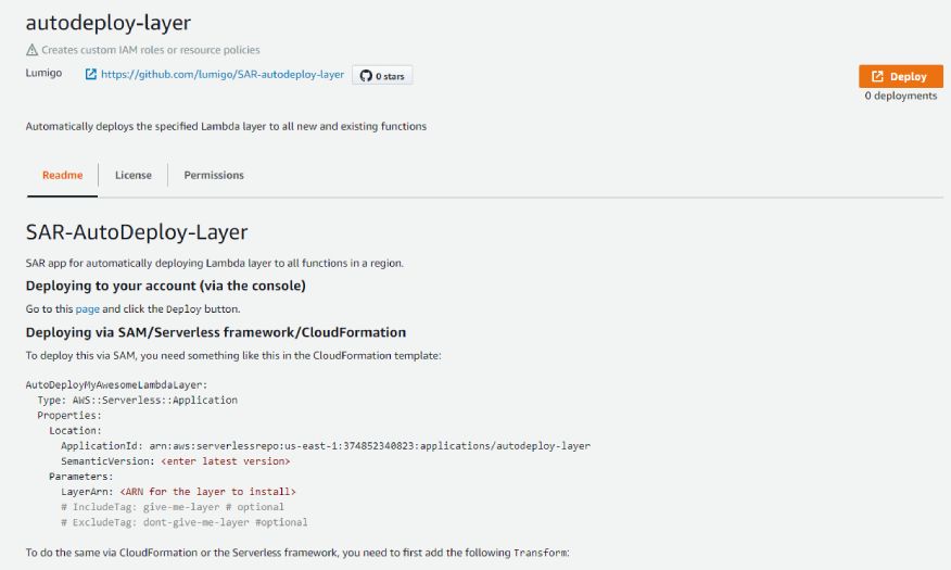 An open source app added to the SAR to help manage the rollout of the Lambda Layer to speed up your Lambda functions.