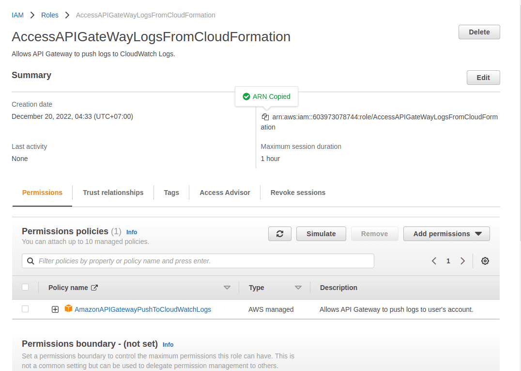 Figure 15: Copy the ARN address from the new role