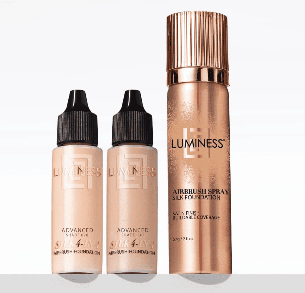 LUMINESS Airbrush Spray Silk Foundation Starter Kit - Light Deep -  Foundation, Primer & Dual-Sided Angled Buffing Brush - Medium, Buildable  Coverage