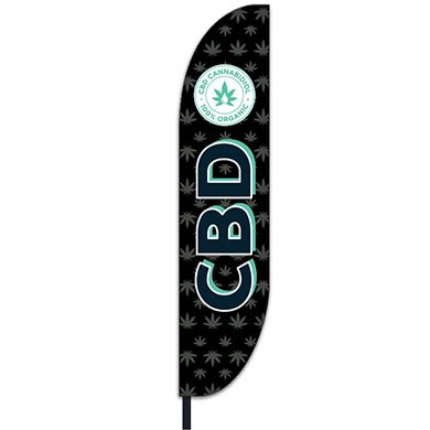 CBD Feather Flag with Organic Logo and Repeating Leaves