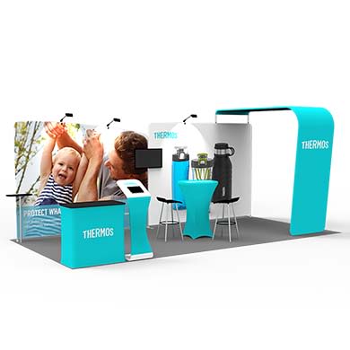 10X20 Trade Show Booth Formulate Fabric 09 With Side Arch & Bar Counter