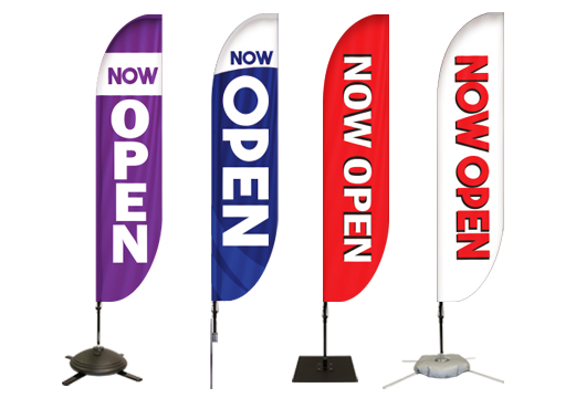 Buy Pre-Printed We Are Open Feather Flags