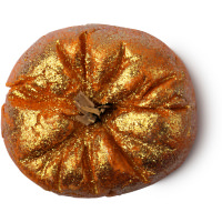 Sparkly Pumpkin Bubble Bar A orange bubble bar in the sahpe of a pumpkin convered in glitter