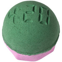 pink and green bath bomb with 420 embedded into it
