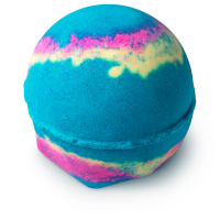 Intergalactic Bath Bomb blue bath bomb with stripes of pink and yellow