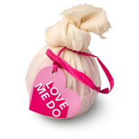 Love Me Do Bath Bomb pink bath bomb wrapped in muslin