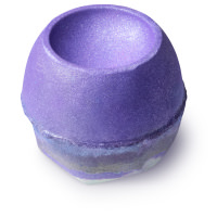 glittery purple bath bomb with silver at the bottom