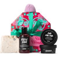 Winter Wonderland Gift red nature themed box with products around it