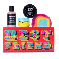 Best Friend Gift red present with best friend written on it in multicoloured pattern