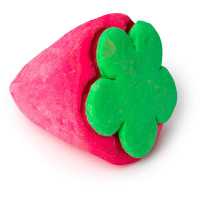Strawberry Foam Bubble Bar a pink and green strawberry shaped bubble bar