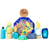 Turtletastic Gift Sea Themed blue present surrounded by products on a white background