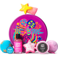 Starbright Gift purple tin gift set with yellow swirling patterns