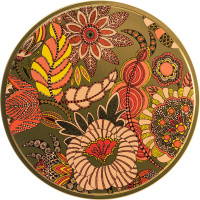 Karma Perfume Tin gold red and yellow patterned circular tin
