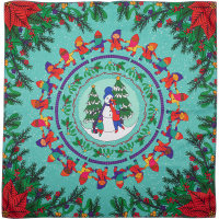 Gnomes Knot Wrap green and red gnomes in circular and angular patterns
