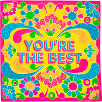 You're The Best Knot Wrap yellow, pink, blue and green patterned knot wrap with 'you're the best' written on it in blue