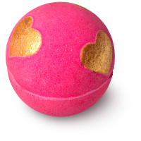 Heart Beat Bath Bomb pink coloured bath bomb with golden glittery hearts on it