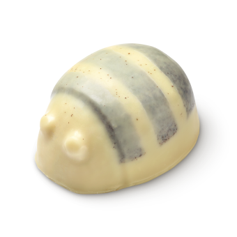 A bee shaped solid body butter with yellow and black stripes