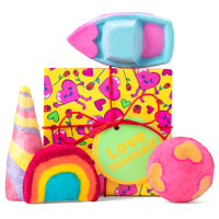 Love Yourself Gift yellow and pink heart themed gift with products around it