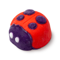 Lady Bird Bubble bar A ladybird shaped bubble bar. The ladybird is red with a purple face, purple spots and white eyes.