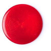 circular blob of red shower gel with golden shimmer