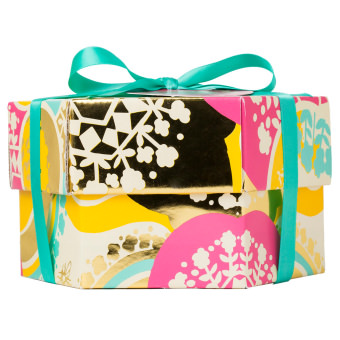 Honey Honey Asia Gift hexagonal pink yellow and black gift with blue tie