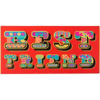 Best Friend Gift red present with best friend written on it in multicoloured pattern