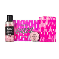 Buzz Mask It! Gift pink gift box with products around it