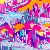 Art of Bathing Gift Colourful landscrape artwork on a large gift box