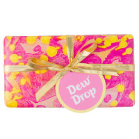 Dew Drop Gift pink and yellow themed gift with gold ribbon
