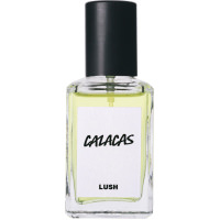 a vegan perfume bottle of Calacas perfume with a white label 