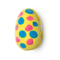 Cream Egg Bubbleroon Bright yellow bubbleroon in the shape of a egg with blue and pink spots