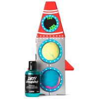 Rocket Man Gift two bath bombs inside a rocket themed product holder