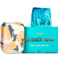 Outback Mate Soap and Dish set a blue outback mate soap slice with a handmade clay soap dish