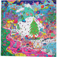 Lush World Knot Wrap cartoon christmas themed knot wrap with colourful trees people and elves and decorations