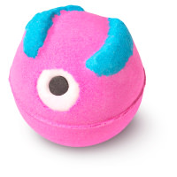 Monster's Ball Bath Bomb a image of a pink and blue bath bomb with a candy cane eye