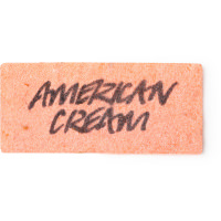 American Cream washcard A peach coloured washcard featuring the words American Cream
