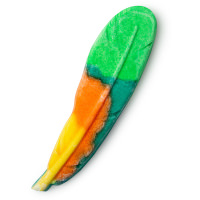 Amazona Bubble Bath A green feather shaped bubble bar with hints of yellow and orange