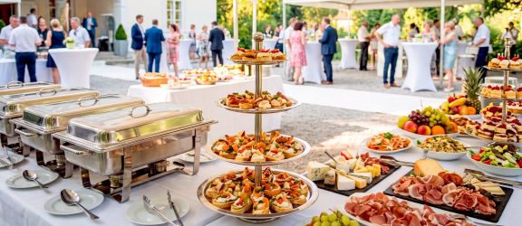 Aufgebautes Buffet von einem Cateringunternehmen
