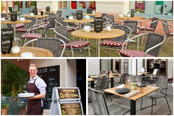 3 Bilder des Aussenbereichs von Cafés