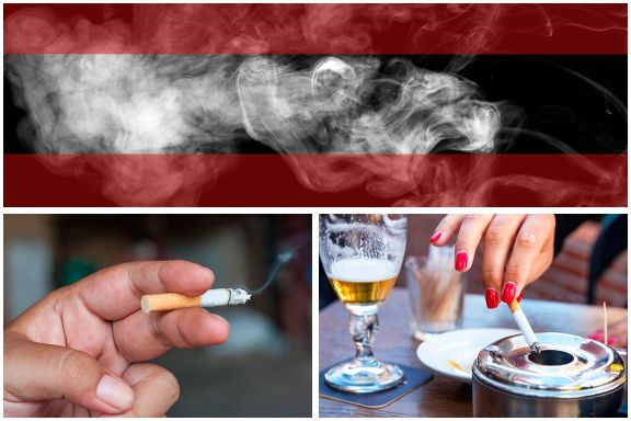 Eine Collage aus drei Bildern, die Zigaretten und Qualm zeigt
