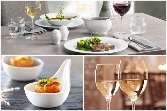 Fine Dining: Eleganter Tisch mit Wein und Gourmetgerichten