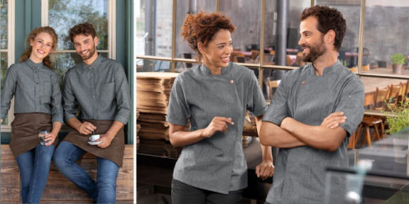 Mannen en vrouwen in kleding van chambray