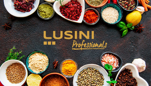 Verschiedene Gewürze mit LUSNI Professionals LOGO