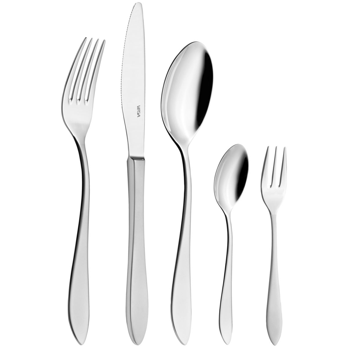 VEGA Mustergarnitur Besteck Salerno matt, 5-teilig silber, Griff silber