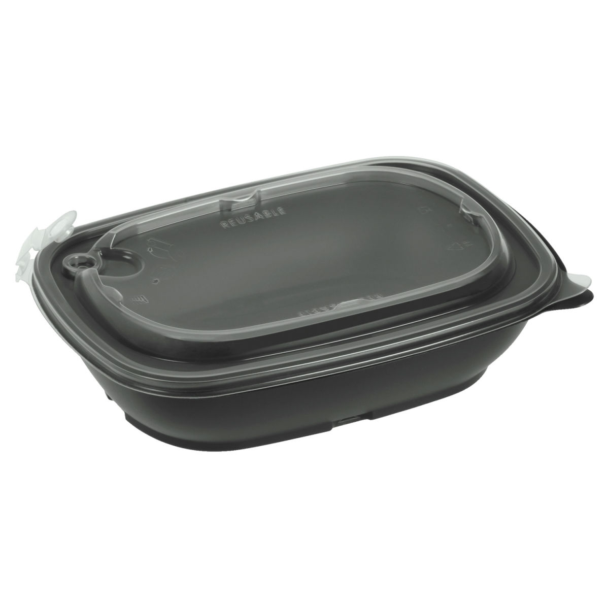 Envase multiuso reutilizable para comida Suplesse 1 compartimento con tapadera incluida suplesse; 900ml, 23x17x5 cm (LgxAnxAt); negro; ovalada; 50 pz. / Paquete