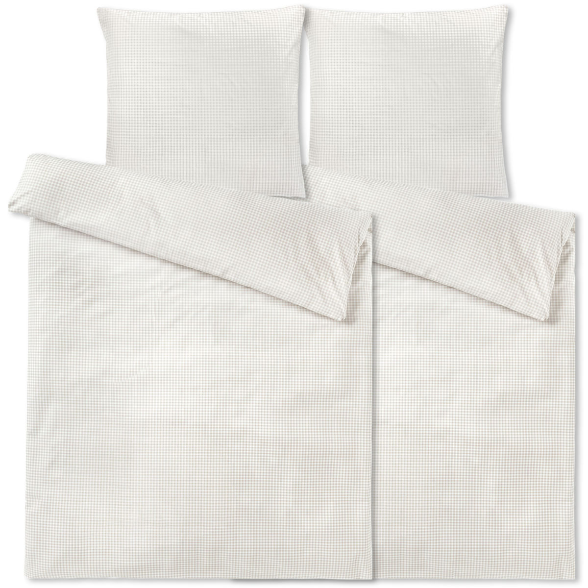 PULSIVA Beddengoedset Riva perkal met geruit patroon; 135x200 cm (BxL), 80x80 cm (LxB); beige; 2 set / verpakking