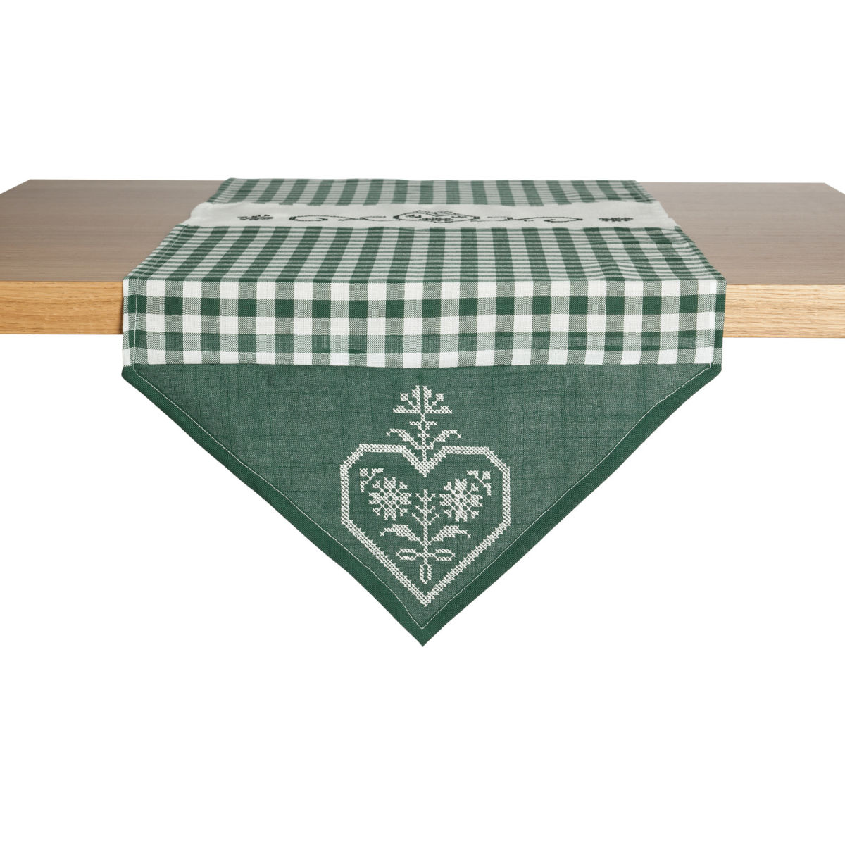 Camino de mesa Chatelete corazón ERWIN M.; 40x130 cm (AnxLg); verde/blanco; rectangular