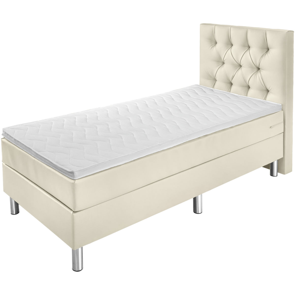 Letto per hotel Standard similpelle, testiera Chesterfield ERWIN M.; 100x200x58 cm (LxLxH); bianco perla; medio