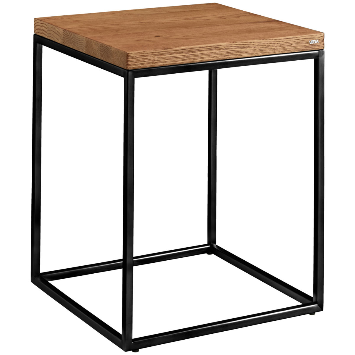 Vega Bijzettafel Deven vierkant; 40x40x50 cm (LxBxH); Tafelblad antiek eiken/bruin, frame zwart; vierkant